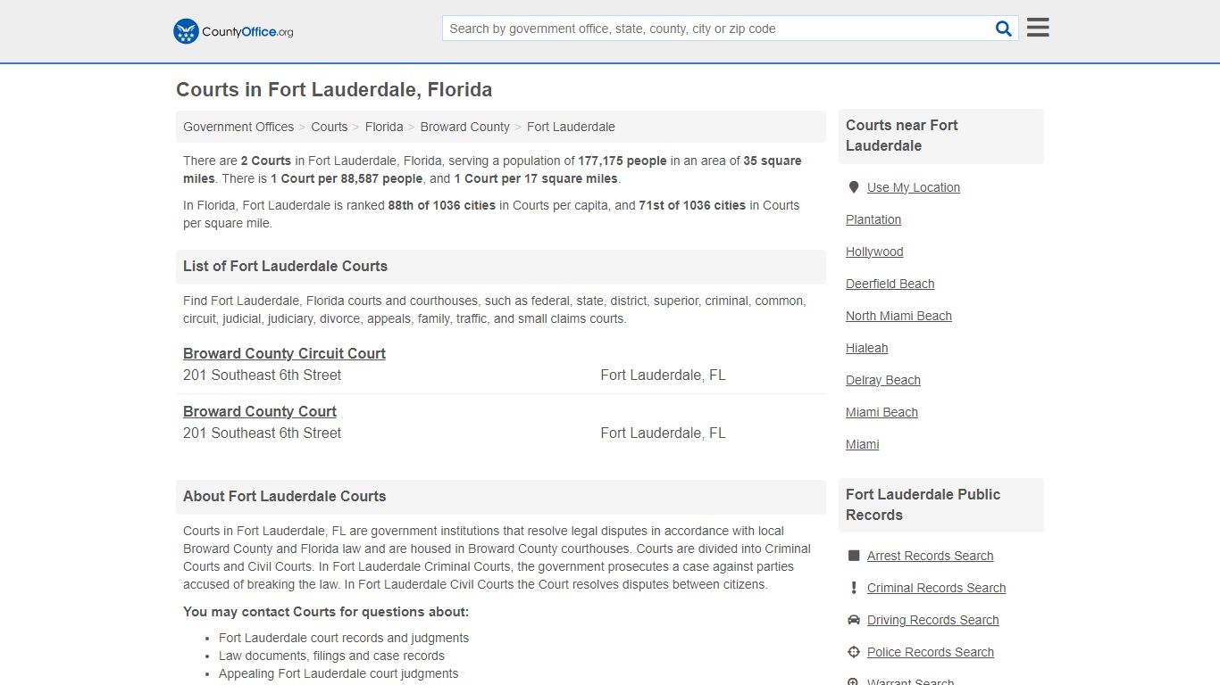 Courts - Fort Lauderdale, FL (Court Records & Calendars) - County Office